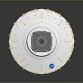 Cylindrical Industrial Device With White Casing Circular Components Yellow Strips And Metallic Parts
