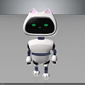 Cute Cat Ear Robot With White Body Green Eyes Standing On Gray Background