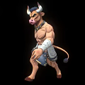Bull Headed Game Movie Character With Muscular Build Arm Bands Tribal Shorts And Chest Badge