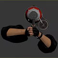 Red And Silver Handheld Weapon With Sci Fi Blaster Design And Mechanical Grip Details 3d model