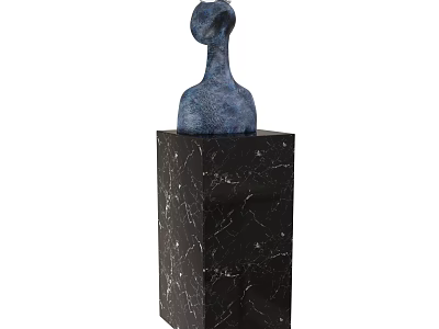 Decorative Ornament Set Featuring Blue Sculptural Piece On Black Marble Pedestal 3d model