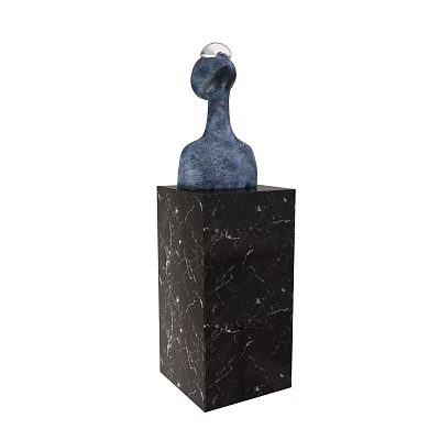 Decorative Ornament Set Featuring Blue Sculptural Piece On Black Marble Pedestal 3d model