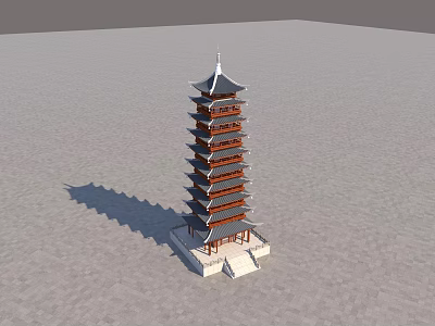 Traditional Multi Tiered Pagoda with Red Black Structure and Stone Base Design 3d model