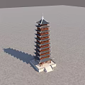 Traditional Multi Tiered Pagoda with Red Black Structure and Stone Base Design 3d model