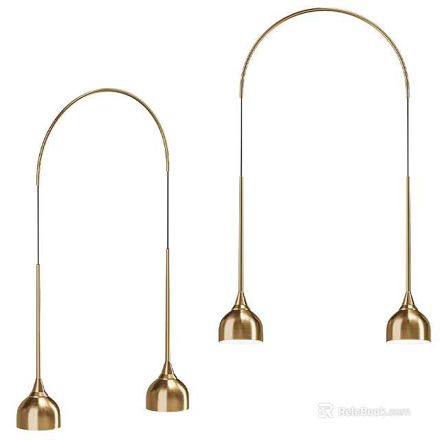 Stylish Modern Gold Pendant Lights With Curved Metal Frame And Hanging Design 3d model 
