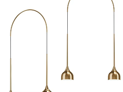 Stylish Modern Gold Pendant Lights With Curved Metal Frame And Hanging Design 3d model