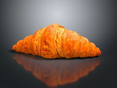 Freshly Baked Croissant With Golden Brown Flaky Layers On Black Surface With Reflection 3d model