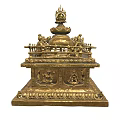 Golden Multi Tiered Ornament Decorative Set With Carved Buddha Figures And Intricate Details