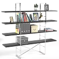 Black Shelving Unit With Metal Frames Books Photo Frames File Folders And Boxes 3d model