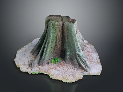 Small Green Plants Growing At The Base Of A Tree Stump On Ground 3d model