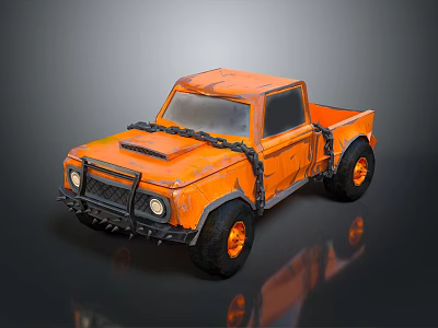 Orange Vintage Truck With Chain Accent Black Tires And Orange Wheels 3d model