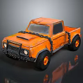 Orange Vintage Truck With Chain Accent Black Tires And Orange Wheels