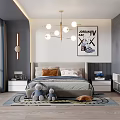 Modern Kids Room Interior With Bed Chandelier Rug Stuffed Toys Decorative Painting And Storage Cabinets