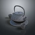 Textured Gray Teapot Set With Matching Cups And Serving Tray 3d model