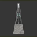 Contemporary Glass Tower Decorative Structure With Concrete Base And Blue Accents
