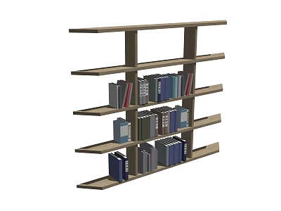 Wooden Open Bookshelf with Multiple Shelves and Various Colored Books Arranged in Modern Minimalist Design 3d model