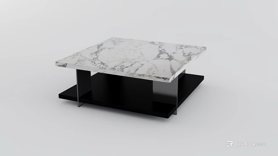 Modern Coffee Table With White Marble Top And Black Metal Base 3d model