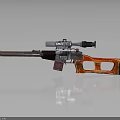 Detailed Metallic Weapon Rifle With Scope And Red Orange Accents On Reflective Surface