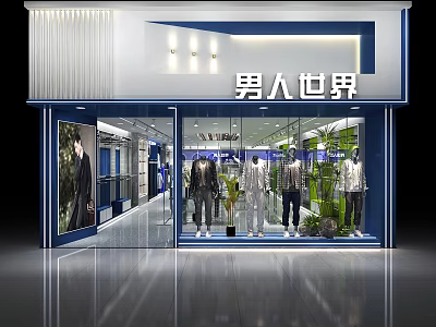 Men's Clothing Store Window And Interior Display With Mannequins And Stylish Outfits 3d model