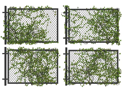 Lush Green Vines Growing On Black Mesh Fences For Garden Decoration 3d model