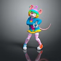 Vibrant Anthropomorphic Mouse Character With Colorful Hair Blue Top Yellow Skirt And Dancing Pose