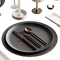 Modern Dinnerware Set with Plates Utensils Glass Vase and Decorative Flowers