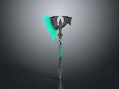 Mythical Glowing Green Axe Weapon With Decorative Wings Luminous Patterns And Metal Structure 3d model