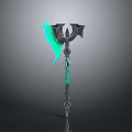 Mythical Glowing Green Axe Weapon With Decorative Wings Luminous Patterns And Metal Structure