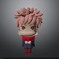 Pink Haired Anime Character Figurine With Red Eyes Red Blue Outfit And Red Shoes