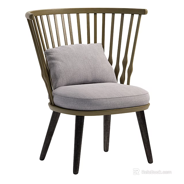 Modern Dining Chair With Slatted Backrest Upholstered Seat And Wooden Frame 3d model 