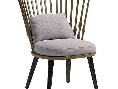 Modern Dining Chair With Slatted Backrest Upholstered Seat And Wooden Frame 3d model