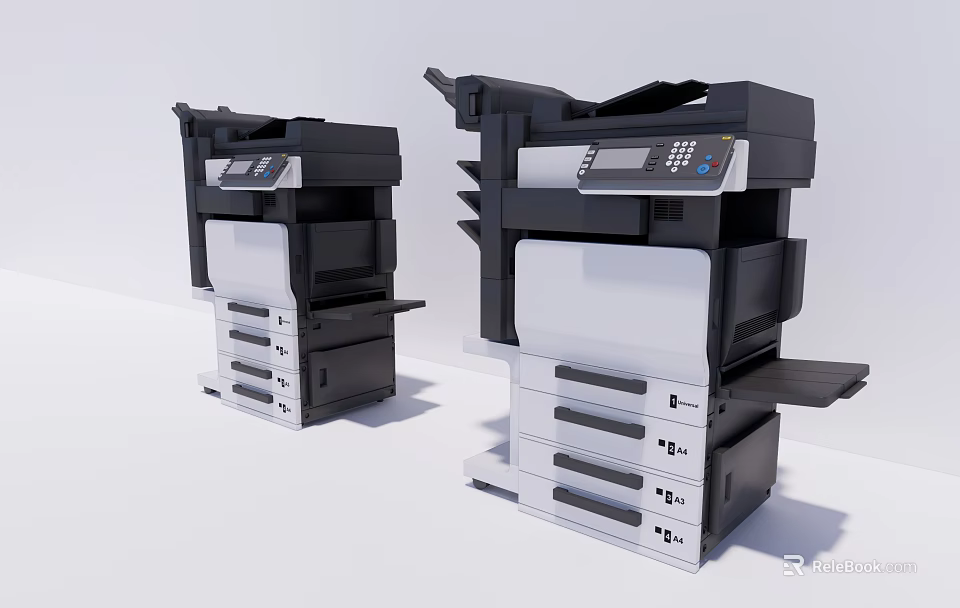 Modern Multifunctional Office Appliances with Black and White Control Panel and Multiple Drawers 3d model 