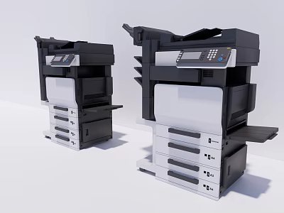 Modern Multifunctional Office Appliances with Black and White Control Panel and Multiple Drawers 3d model