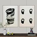 Wall Decorative Paintings Featuring Spiral Structure And Four Cup Shaped Black Designs 3d model