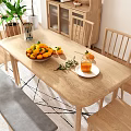 Wooden Dining Table Set With Chairs Bench Oranges Vase And Green Plant On Rug