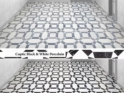 Coptic Black White Porcelain Tiles with Geometric Pattern for Interior Floor Design 3d model