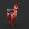 Adorable Red Llama 3D Model Carrying Blue Backpack With Round Pendant on Neck