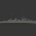 Detailed Warship Model With Green Hull Structural Details And Dark Background Reflection 3d model