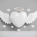 White Heart Shaped Decorative Inflatable with Wings Pearl Halo and Small Hearts