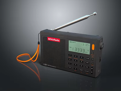 MW-Puxing Black Headphone Speaker With Antenna Digital Display Orange Lanyard And Control Buttons 3d model
