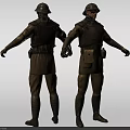 Military Game Movie Character in Uniform with Goggles Backpack and Standing Pose Double View 3d model
