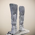 Traditional Wooden Totem Poles With Intricate Facial Carvings And Body Details