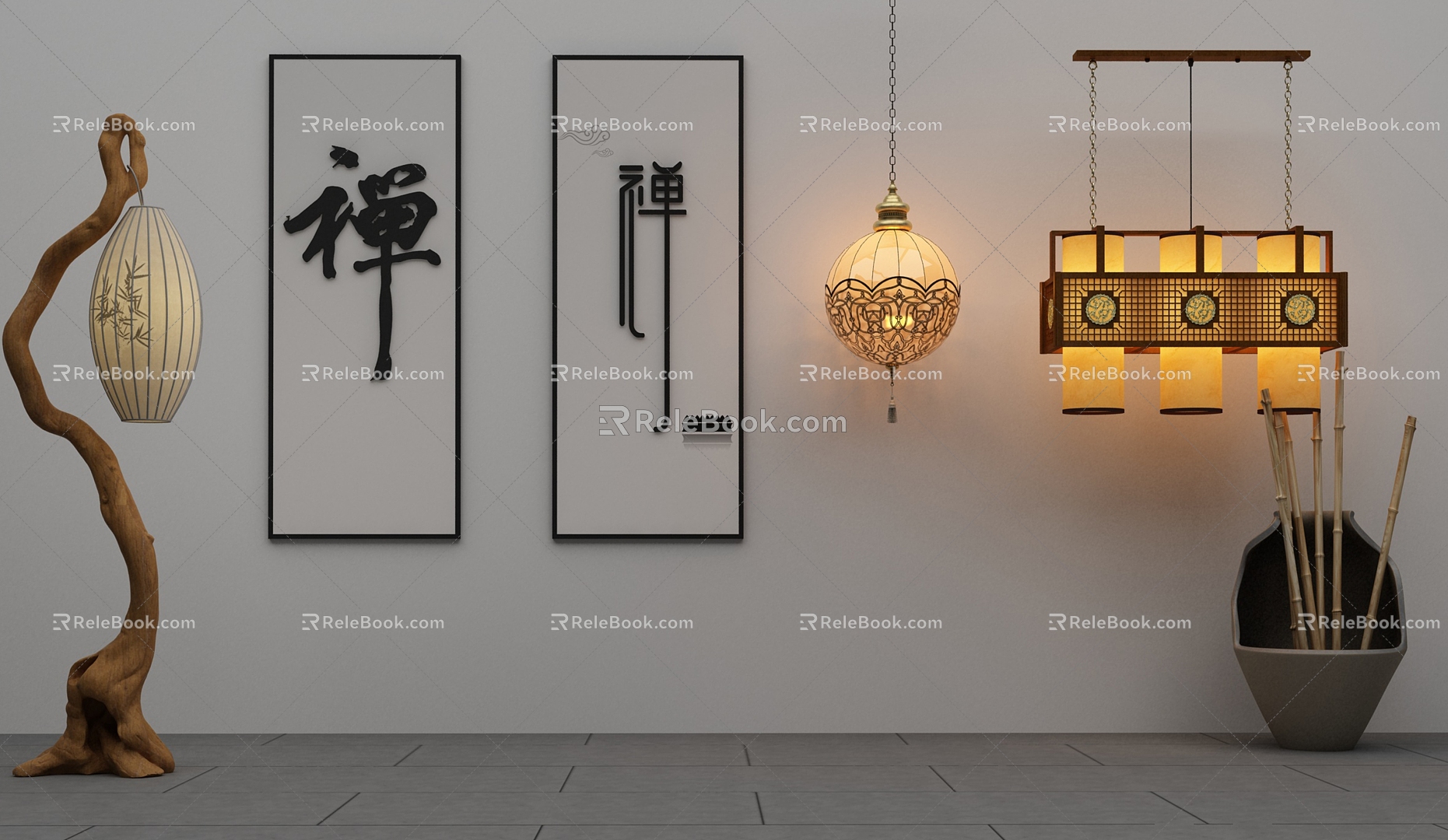 New Chinese Chandelier Combination 3d model