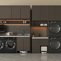 Dark Balcony Cabinet With Washing Machine Dryer Wall Cabinets Storage And Countertop