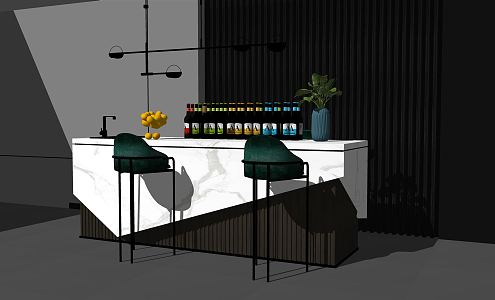 Modern Bar Table Bar Chair Wine Ware Combination 3d model