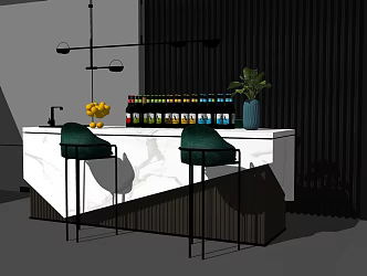 Modern Bar Table Bar Chair Wine Ware Combination 3d model