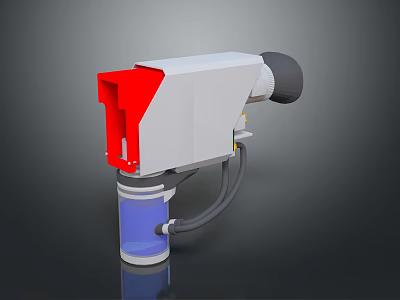 Tactical Weapon Device With Red White Gray Components Blue Cylinder Container And Black Tubes 3d model