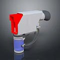 Tactical Weapon Device With Red White Gray Components Blue Cylinder Container And Black Tubes
