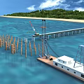 Offshore Drilling Platform With Pile Driver Jetty Wooden Piles And Coastal Island