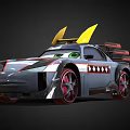 Cartoon Style Racing Car With Yellow Spoiler Green Eyes And Red Wheels